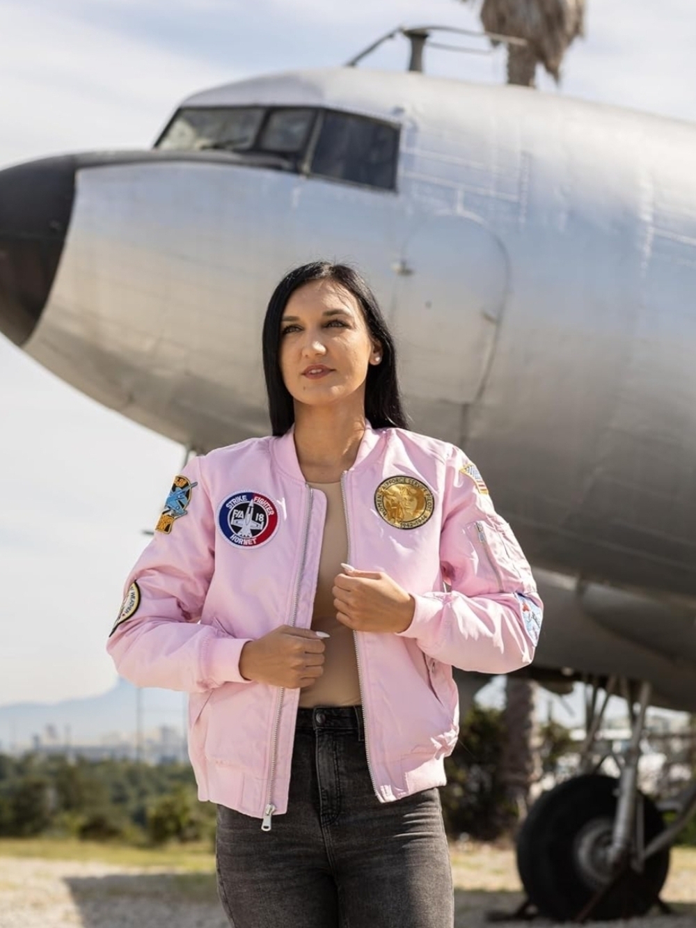 Up and Away MA-1 Flight Bomber Jacket Pink Woman's Sz M NWOT
